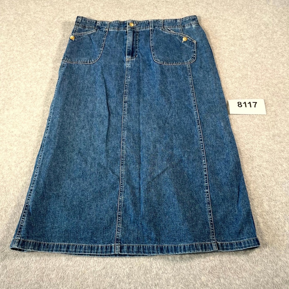 Vintage White Stag Straight Skirt‎ Womens 14 Petites Denim Cotton Casual Midi